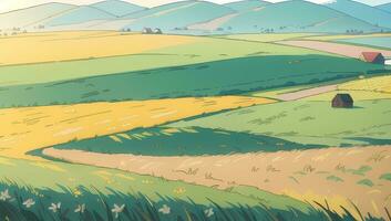 groen pasteur gras veld- illustratie anime manga zichtbaar roman achtergrond behang foto