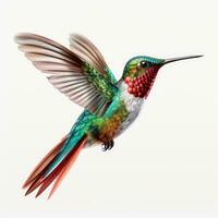 vliegend kolibrie geïsoleerd Aan wit achtergrond. generatief ai foto