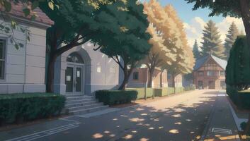 Universiteit school- complex zichtbaar roman anime manga achtergrond behang Aan een zonnig dag foto