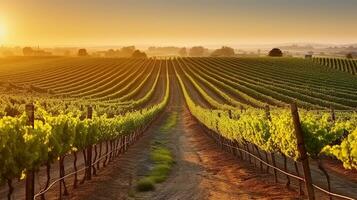 wijngaarden landschap Bij mooi zonsopkomst in Californië. generatief ai foto