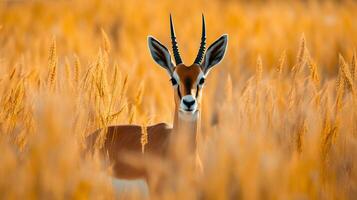 boeiend springbokken in de wilds van Afrika. springbok antilopen in hoog geel gras. generatief ai foto