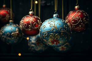 Kerstmis achtergrond met wijnoogst kerstballen. generatief ai foto
