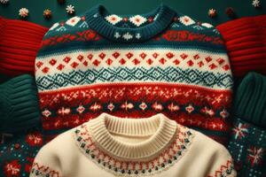 retro handgemaakt Kerstmis trui breien textuur. generatief ai foto