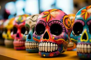 kleurrijk traditioneel Mexicaans keramisch schedels. generatief ai foto