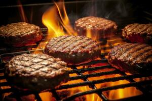 hamburgers Aan de grillen. ai gegenereerd foto