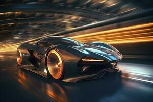 snel Luik snelheid creëert dynamisch en actie Ingepakt beeld van futuristische auto. ai generatief foto
