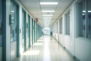 ideaal gezondheidszorg achtergrond met surrealistisch wazig ziekenhuis tafereel. ai generatief foto