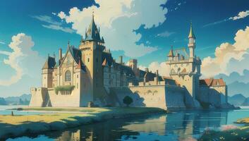 prachtig kasteel grafisch roman anime manga behang foto