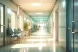 ideaal gezondheidszorg achtergrond met surrealistisch wazig ziekenhuis tafereel. ai generatief foto