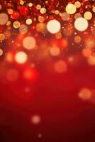 vieren de nieuw jaar met een rood en goud abstract bokeh achtergrond met kopiëren ruimte foto
