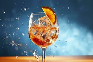 aperol spritz zomer drinken in glas met schaduwen, tropisch achtergrond. generatief ai foto