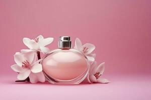 zomer vanille parfum achtergrond foto met kopiëren ruimte. helder roze vanille parfum banier voor zomer. ai generatief