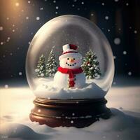 ai generatief, Kerstmis winter met sneeuwman in een gebied glas pot foto