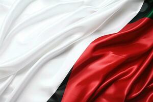 vlag van de Verenigde Arabisch emiraten golvend in de wind. 3d weergave, kleding stof structuur vlag van Palestina Aan wit achtergrond, ai gegenereerd foto