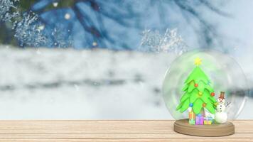 de sneeuwman en Kerstmis boom in glas bal voor vakantie concept 3d renderen foto