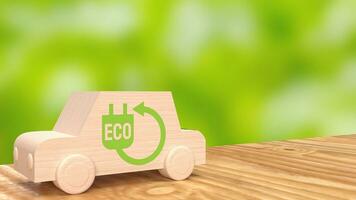 de hout auto en eco icoon voor ecologisch concept 3d renderen foto