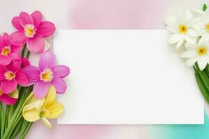 bloem decoratie. papierwit blanco kaart mockup achtergrond. ai generatief pro foto