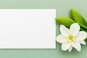 bloem decoratie. papierwit blanco kaart mockup achtergrond. ai generatief pro foto