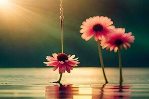 foto behang de zon, bloemen, water, de lucht, de water, de zon, de. ai-gegenereerd