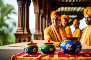 Indisch bruiloft ceremonie in jaipur. ai-gegenereerd foto