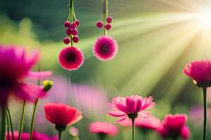 roze bloemen in de zon. ai-gegenereerd foto