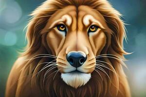 een leeuw met een groot bruin gezicht. ai-gegenereerd foto