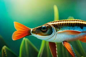 een vis met een lang staart en oranje vinnen. ai-gegenereerd foto