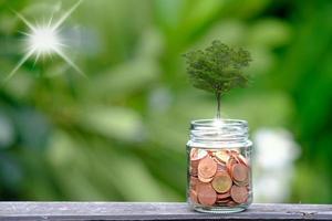 close-up munten op tafel, geld besparen voor financiële boekhouding