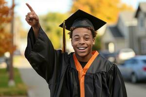 dakloos jeugd trots weergeven diploma uitreiking pet na overwinnen talloze uitdagingen foto