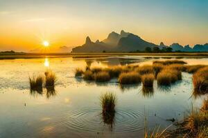 de zonsopkomst over- de li rivier. ai-gegenereerd foto