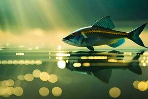 een vis is zwemmen in de water met een licht schijnend Aan het. ai-gegenereerd foto