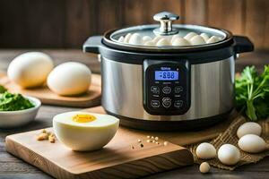 hoe naar koken eieren in een ogenblik pot. ai-gegenereerd foto