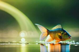een vis is staand Aan de water met een helder licht. ai-gegenereerd foto
