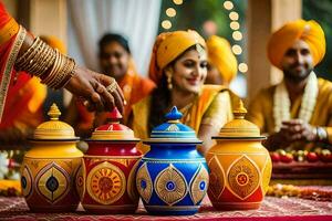 Indisch bruiloft ceremonie in Delhi. ai-gegenereerd foto