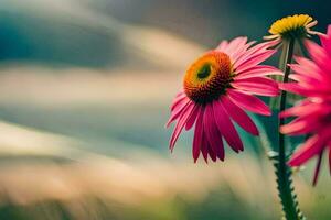 roze bloemen in de zon met een wazig achtergrond. ai-gegenereerd foto