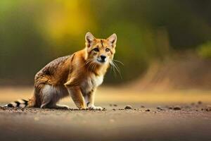 een klein bruin vos zittend Aan de grond. ai-gegenereerd foto