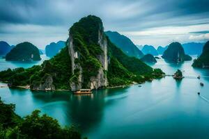 de mooi landschap van Halong baai. ai-gegenereerd foto