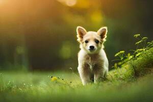 foto behang de gras, pup, pup, pup, pup, pup, pup, pup,. ai-gegenereerd