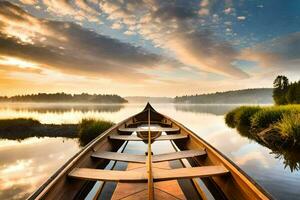 de boot is Aan de water Bij zonsondergang. ai-gegenereerd foto