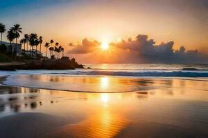 de zon sets Aan de strand in puerto rico. ai-gegenereerd foto