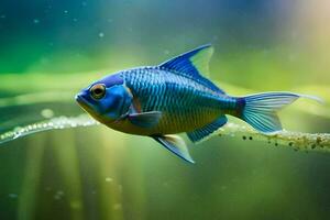 een blauw vis zwemmen in een aquarium. ai-gegenereerd foto
