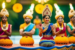 een groep van Dames in traditioneel Indisch kleding. ai-gegenereerd foto