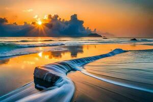 zonsondergang Aan de strand, golven, water, golven, de oceaan, de oceaan, de. ai-gegenereerd foto