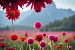 foto behang de lucht, bloemen, bergen, bloemen, bloemen, bloemen, bloemen, bloemen,. ai-gegenereerd