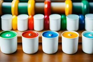 een rij van kleurrijk cups met een bal in de midden. ai-gegenereerd foto