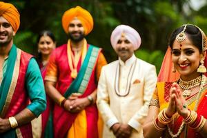 Indisch bruiloft in de stad. ai-gegenereerd foto