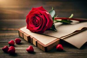 foto behang de boek, de roos, de hart, de boek, de roos, de hart. ai-gegenereerd