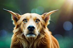 een gouden hond met groot oren en een groot neus. ai-gegenereerd foto