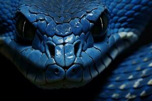 uniek blauw adder slang gezicht. genereren ai foto