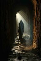 etherisch schaduwen sluipen in oude labyrint Leuk vinden ondergronds catacomben gesluierd in mysterie foto
